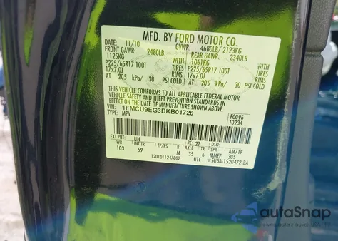 2011 Ford Escape Limited z USA, uszkodzony, nr VIN 1FMCU9EG3BKB01726